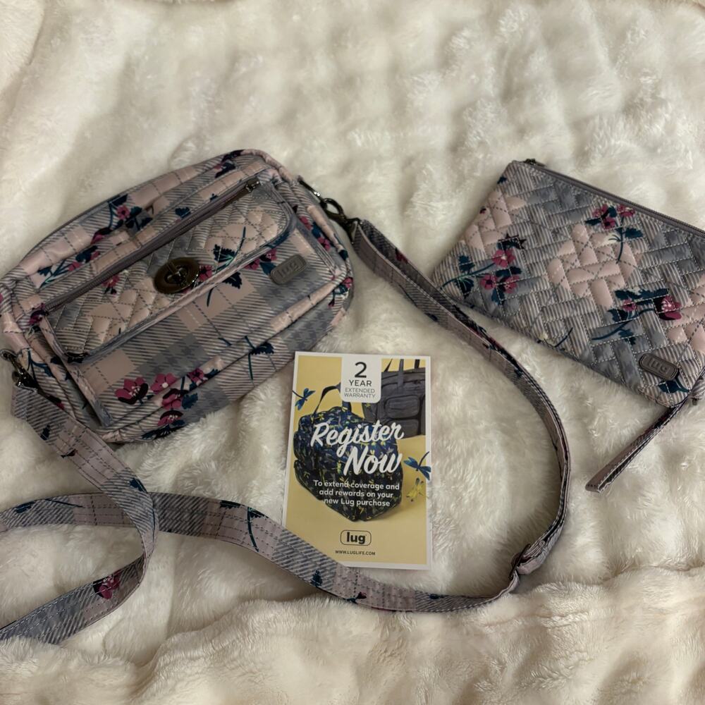 Lug Switch Convertible Crossbody Bag + Peekaboo Wristlet Plaid Floral Pearl